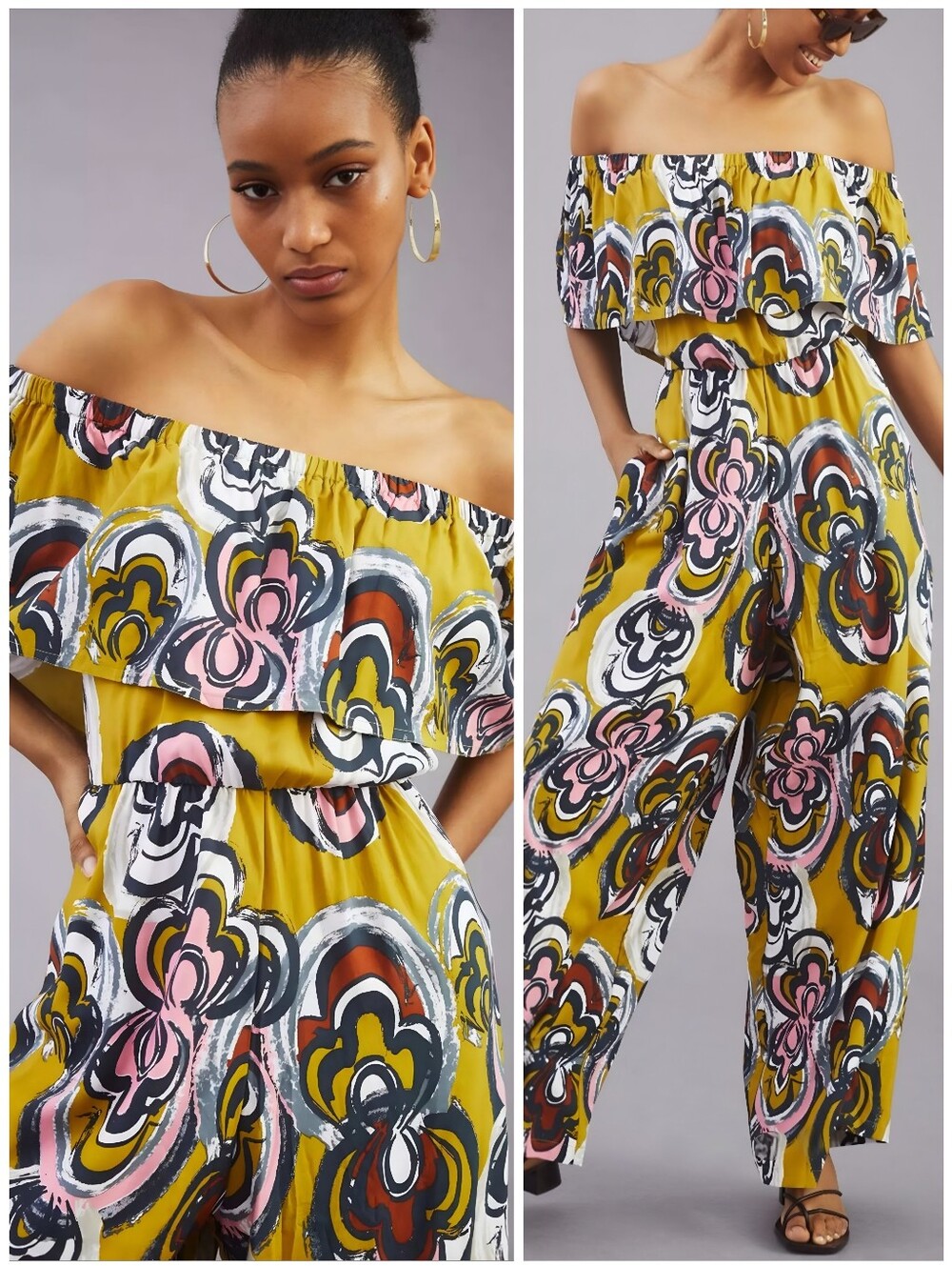 Anthro Bel Kazan Tropical Colorful Floral Green Flowy Lily Jumpsuit, M